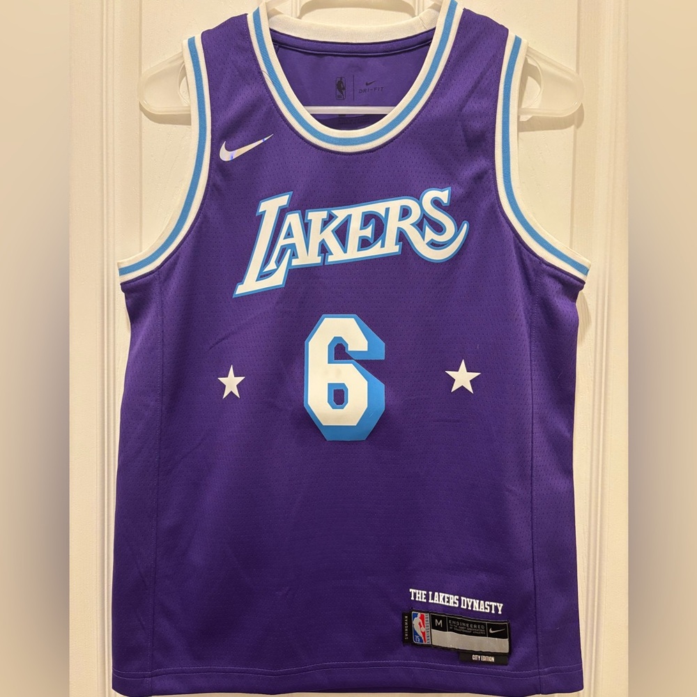Nike Purple LeBron James Lakers Jersey with White and Blue Accents